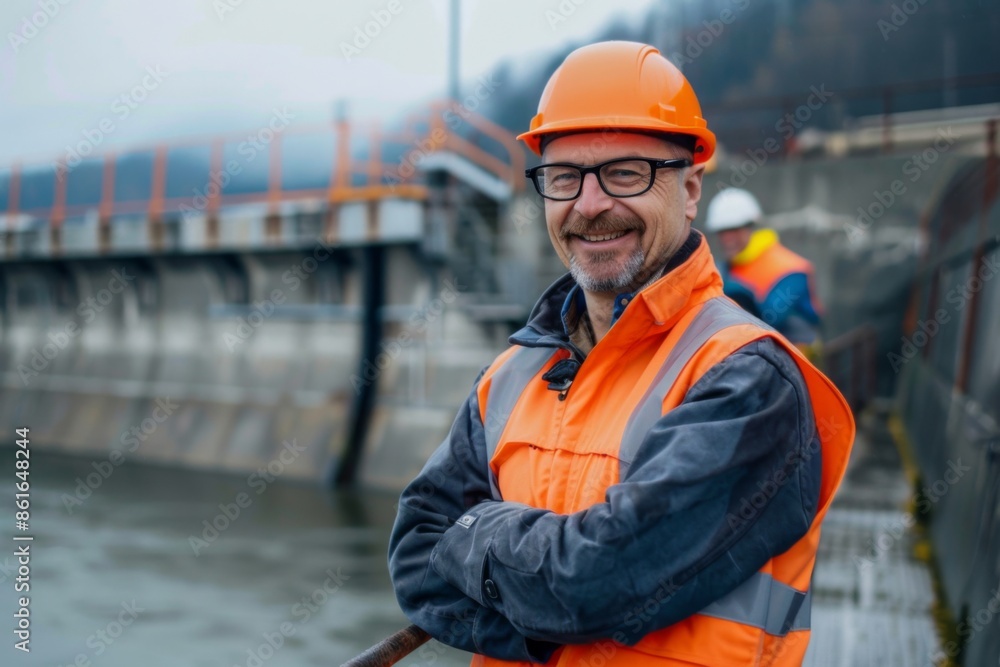 © NikoG - Portrait of a middle aged smiling male engineer at Hydroelectric Dam © NikoG - Portrait of a middle aged smiling male engineer at Hydroelectric Dam
