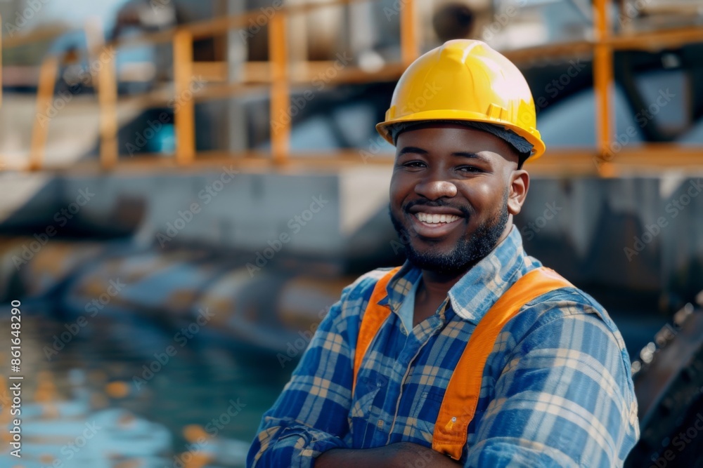 Portrait of a young smiling male engineer at Hydroelectric Dam Portrait of a young smiling male engineer at Hydroelectric Dam