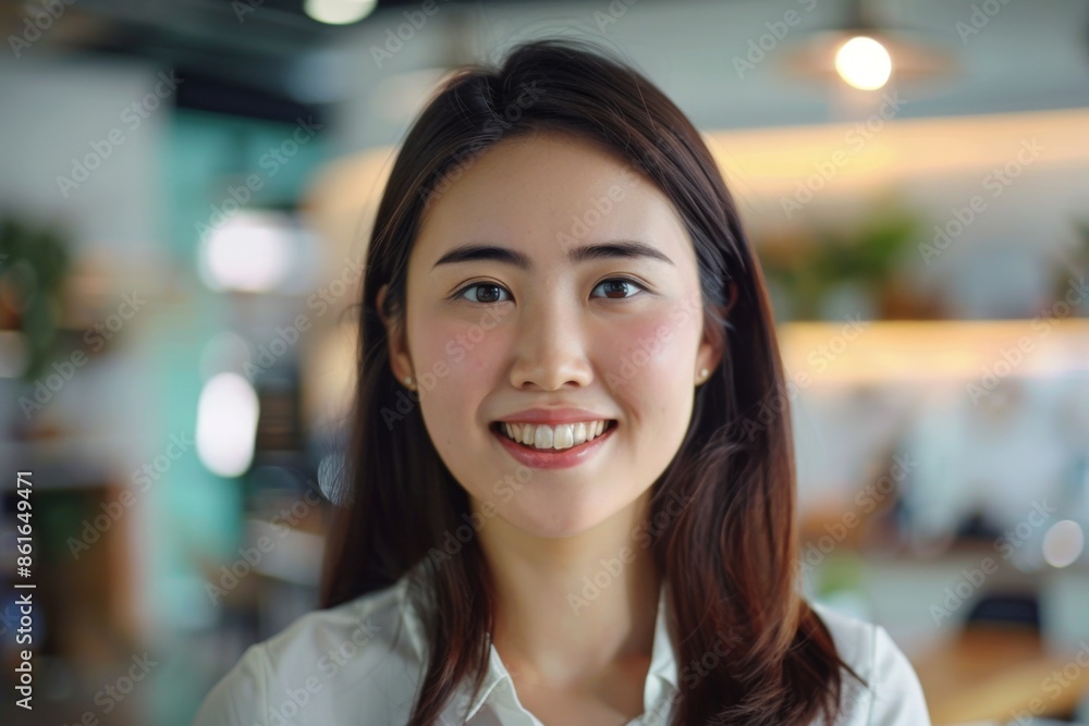 Portrait of a young female worker in startup company office Portrait of a young female worker in startup company office