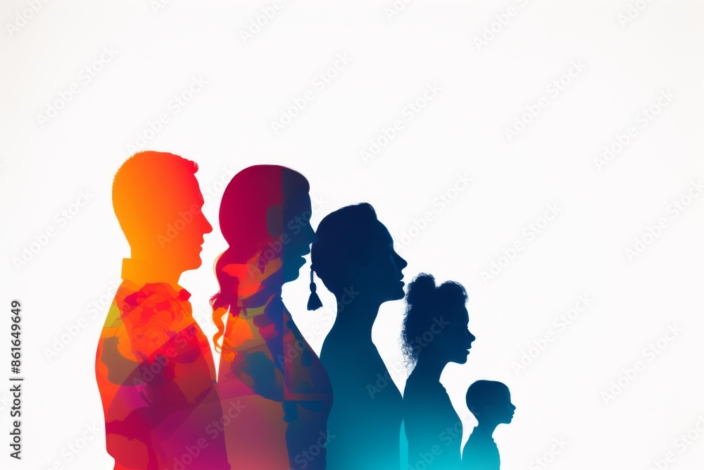 Colorful silhouettes of family heads on white background Colorful silhouettes of family heads on white background