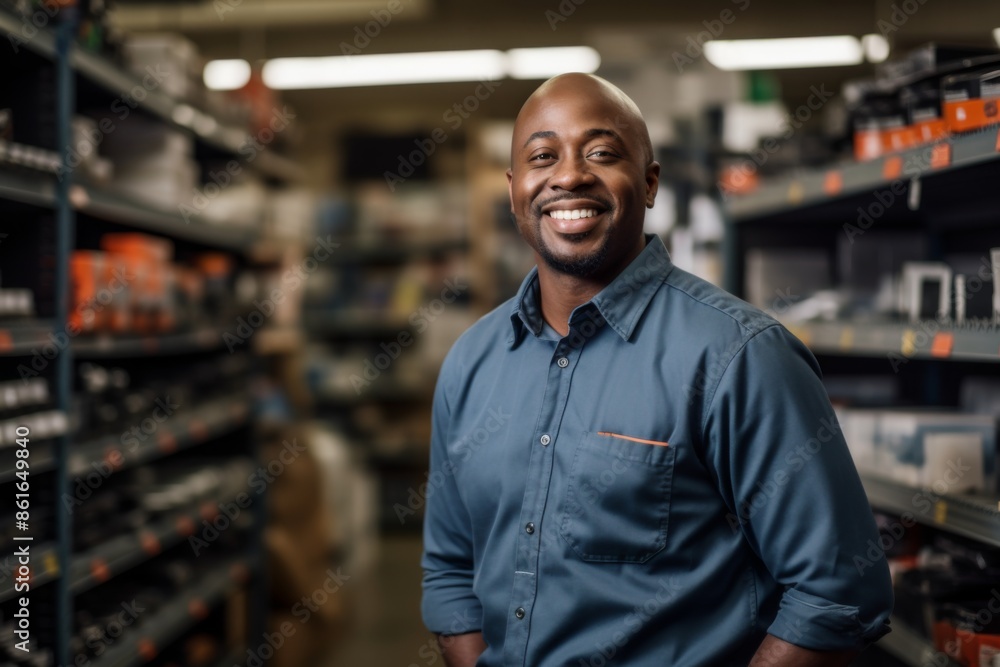 Portrait of a smiling middle aged male worker in tool shop Portrait of a smiling middle aged male worker in tool shop