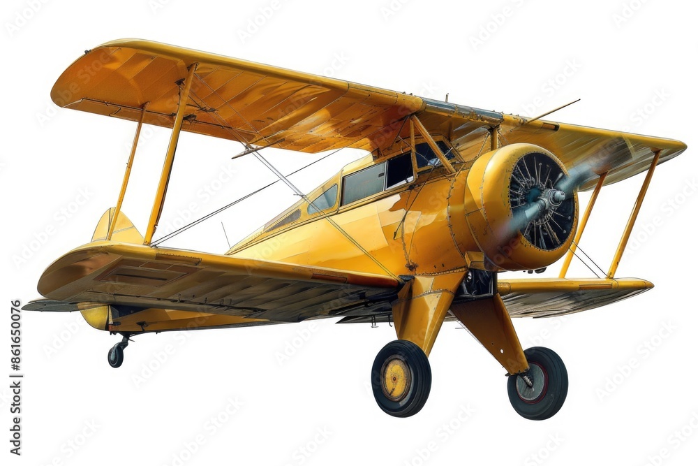 A small yellow airplane is flying through the air A small yellow airplane is flying through the air