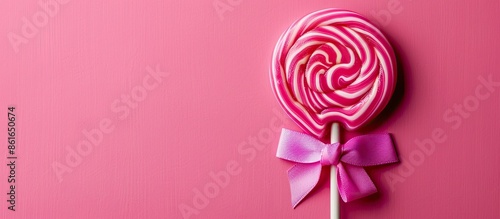 Pink round lollipop with a ...