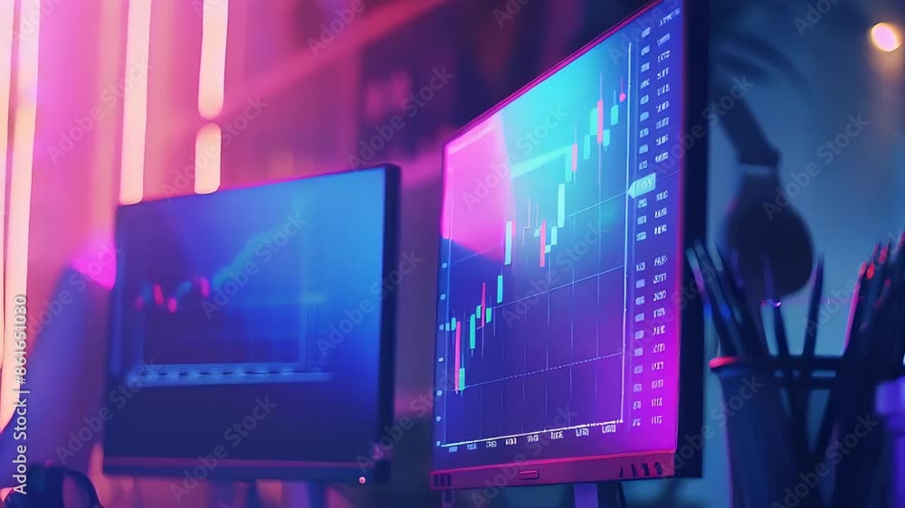 Laptops and computer screens displaying business balance sheets and market stock charts, illustrating business and entrepreneurship concepts Laptops and computer screens displaying business balance sheets and market stock charts, illustrating business and entrepreneurship concepts