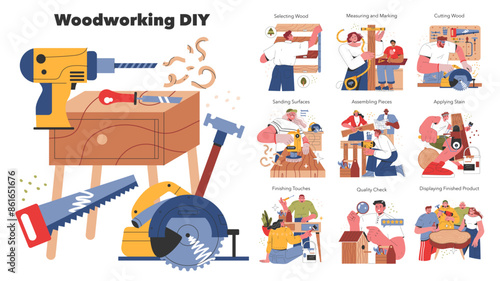 Woodworking DIY. Flat Vector Illustration