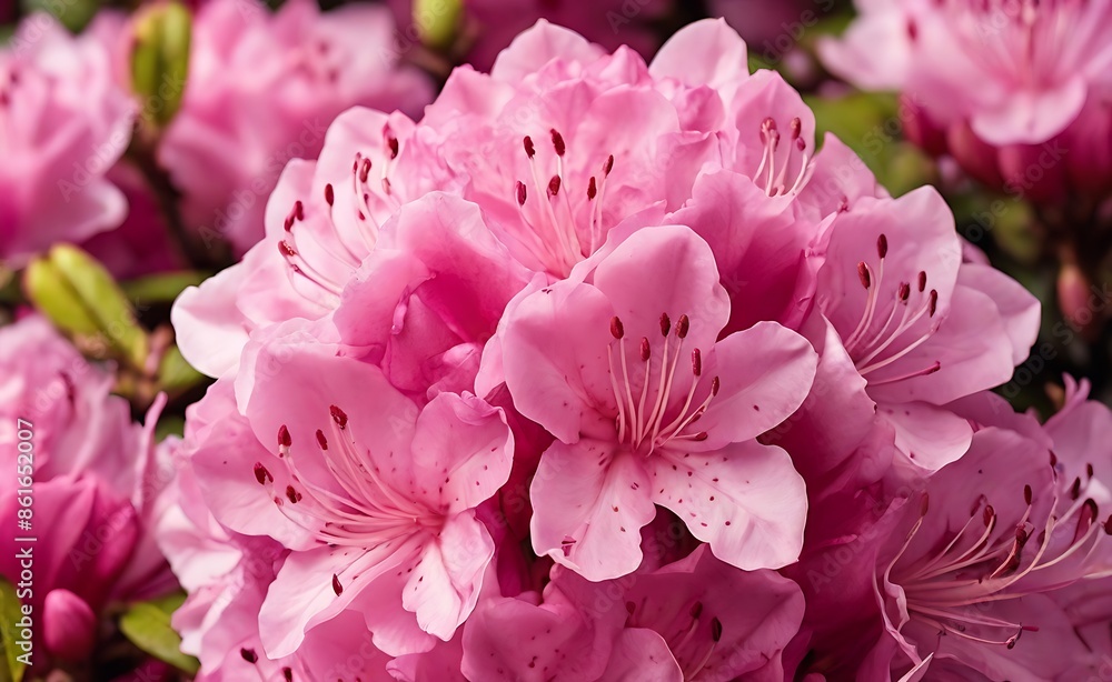 Fototapeta premium close up of pink rhododendron flowers and petals background 