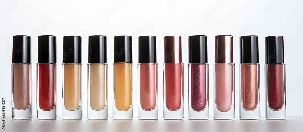 Various lip glosses displayed with a white background for copy space image. Various lip glosses displayed with a white background for copy space image.