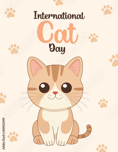 International cat day design template. adorable cat Illustration