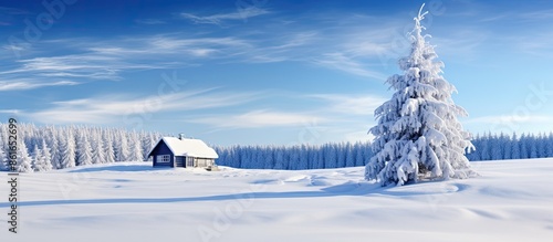 Snow-covered house and Chri...