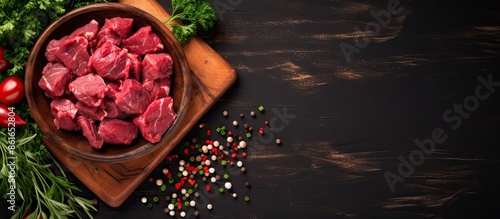 Top-down view of raw diced ...