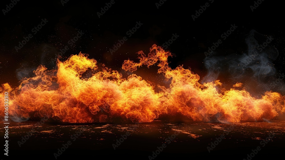 Fiery blast with dynamic flames and intense heat, isolated in darkness