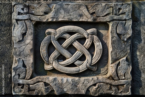 A intricately carved Celtic knot design on a stone, suitable for decorative purposes or as an element of a larger design