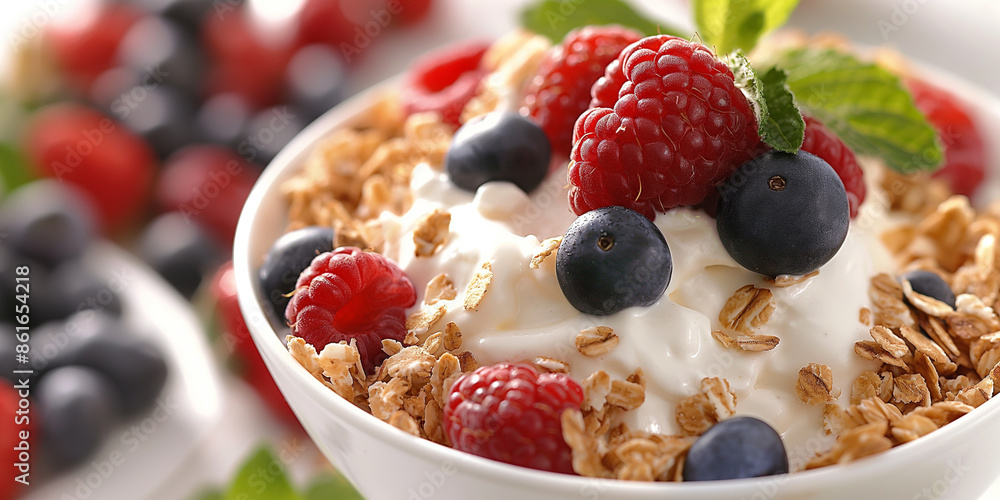 delicious yogurt with granola and berries, breakfast, morning, nutrition delicious yogurt with granola and berries, breakfast, morning, nutrition