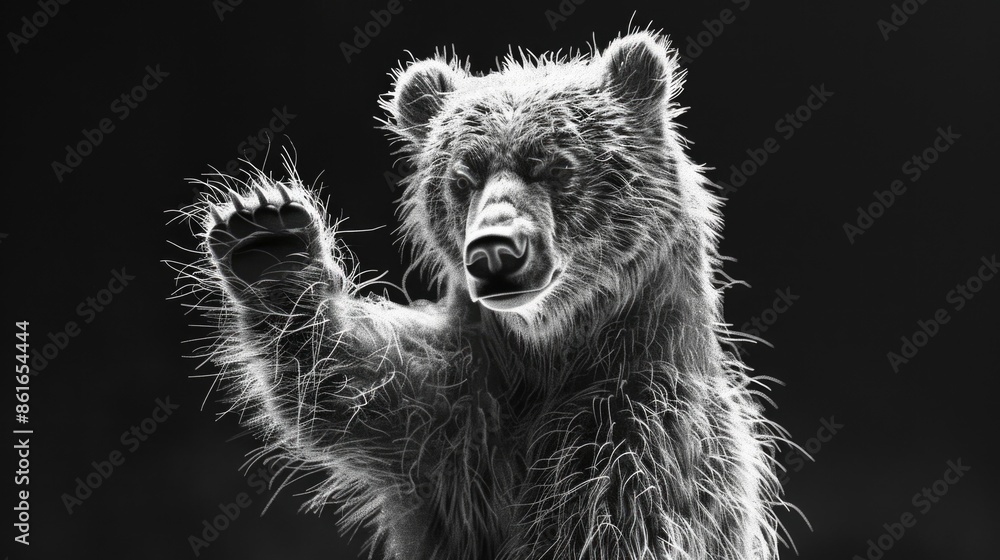 Obraz premium A close-up photograph of a grizzly bear's face in black and white