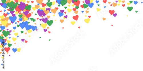 Rainbow colored scattered hearts. LGBT valentine