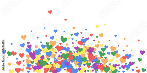 Rainbow colored scattered hearts. LGBT valentine