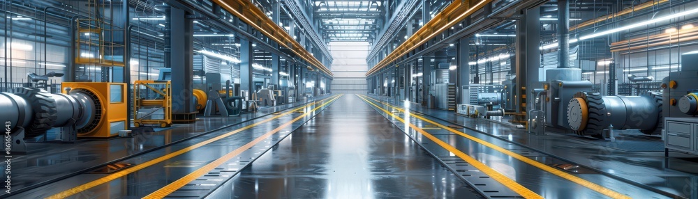 Fototapeta premium Contemporary factory, Industry 40 concept, , advanced machinery, futuristic design, hightech ambiance