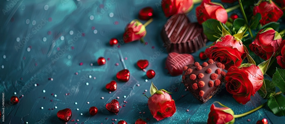 celebrating the romantic occasion of Valentine's Day with flowers, hearts, and chocolates, with a lovely copy space image for advertising. celebrating the romantic occasion of Valentine's Day with flowers, hearts, and chocolates, with a lovely copy space image for advertising.