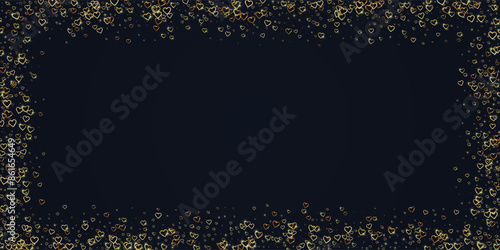 Gold hearts scattered on black background.