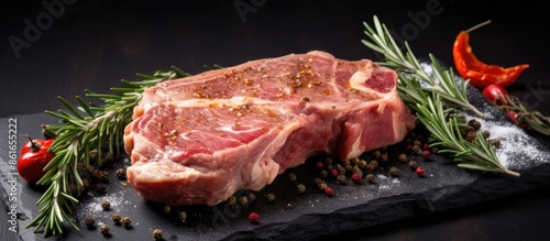 Uncooked pork steak seasone...