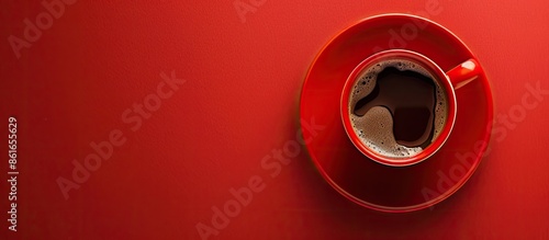 Red cup of coffee on a mono...