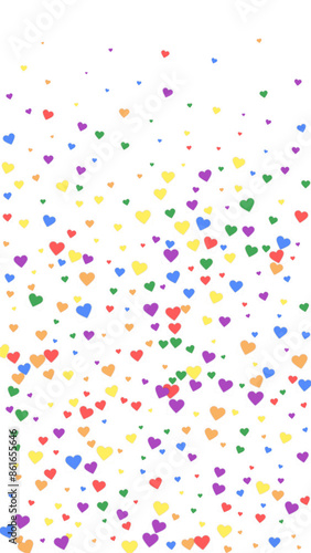Rainbow colored scattered hearts. LGBT valentine