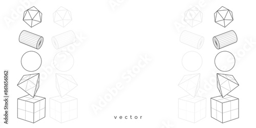 White background of geometric shapes. Square, Triangle, Circle .Linear geometric drawing. Vector illustration.