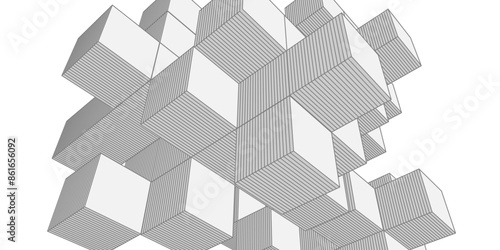 Abstract white background from cubes and lines. Linear geometric drawing. Vector illustration.