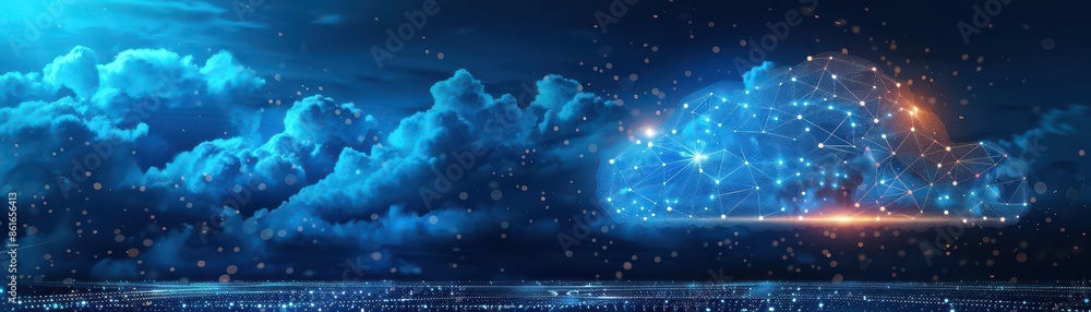 Fototapeta premium Cloud computing and digital networks interlace, crafting the backbone of modern cyber infrastructure