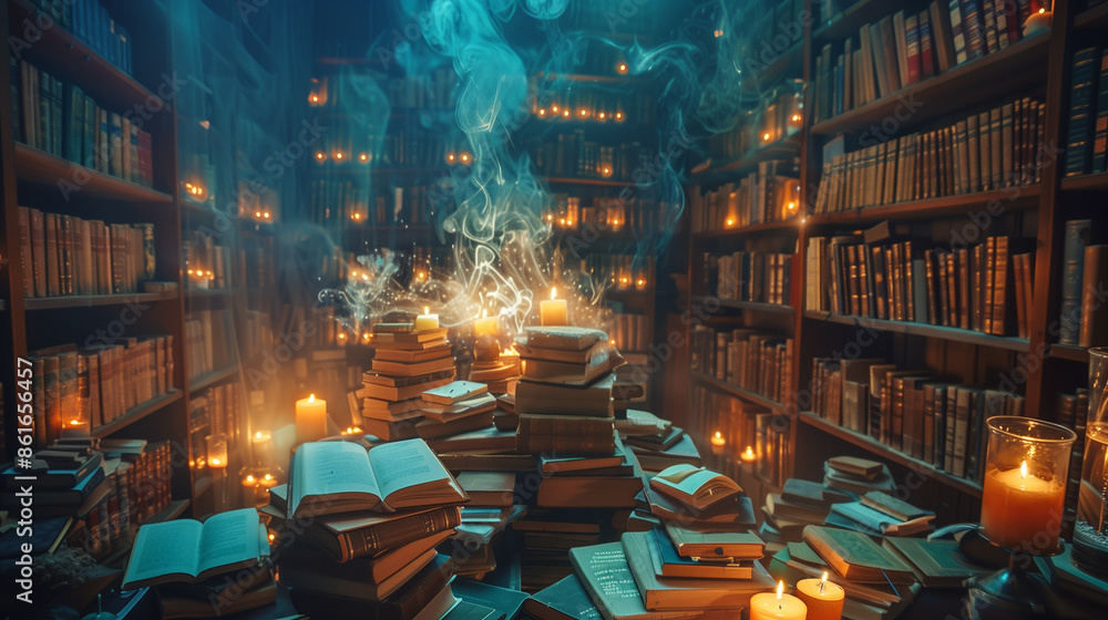An enchanting library filled with floating books and glowing candles, each corner whispering hidden secrets in a cozy, magical setting. An enchanting library filled with floating books and glowing candles, each corner whispering hidden secrets in a cozy, magical setting.