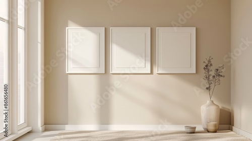 Three White Frames on Off-White Wall, Linear Display
