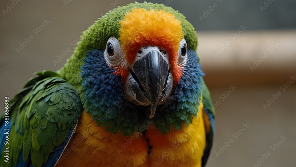 Fototapeta premium A parrot's perspective on learning to mimic human speech for the first time ai-generated