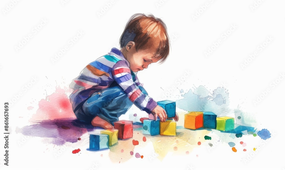 Toddler Playing with Colorful Blocks Toddler Playing with Colorful Blocks