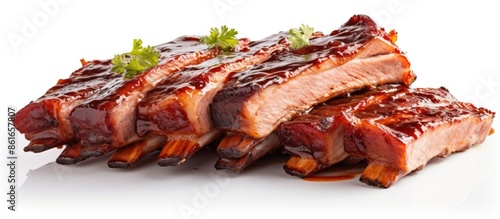 Smoked BBQ pork ribs, slice...