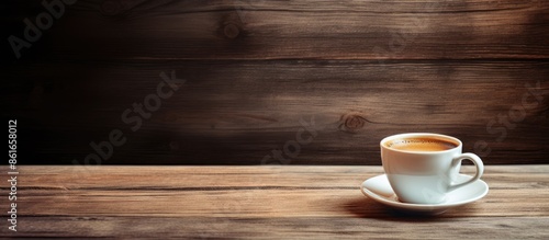 A coffee cup on a wooden ta...