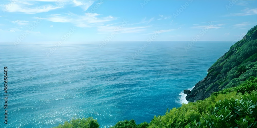 Fototapeta premium Bahia's Untouched Nature A Hilltop View of the Ocean and Lush Vegetation. Concept Untouched Nature, Hilltop View, Ocean Landscape, Lush Vegetation, Bahia Beauty