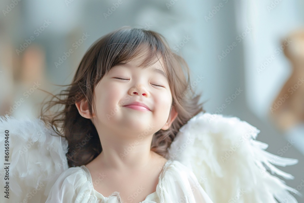 Adorable Smiling Child Dressed as Angel with White Feather Wings. Cute and Innocent Portrait of Happy Kid in Angelic Costume, Perfect for Christmas, Holiday Themes, and Childhood Memories Adorable Smiling Child Dressed as Angel with White Feather Wings. Cute and Innocent Portrait of Happy Kid in Angelic Costume, Perfect for Christmas, Holiday Themes, and Childhood Memories