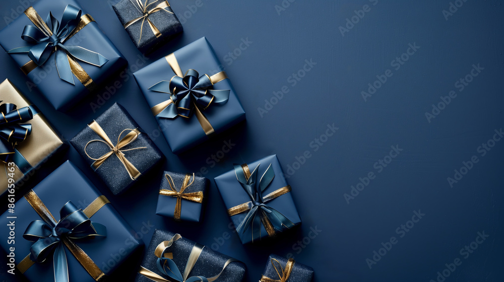 © Nicolai - A festive arrangement of variously sized blue gifts on a blue background