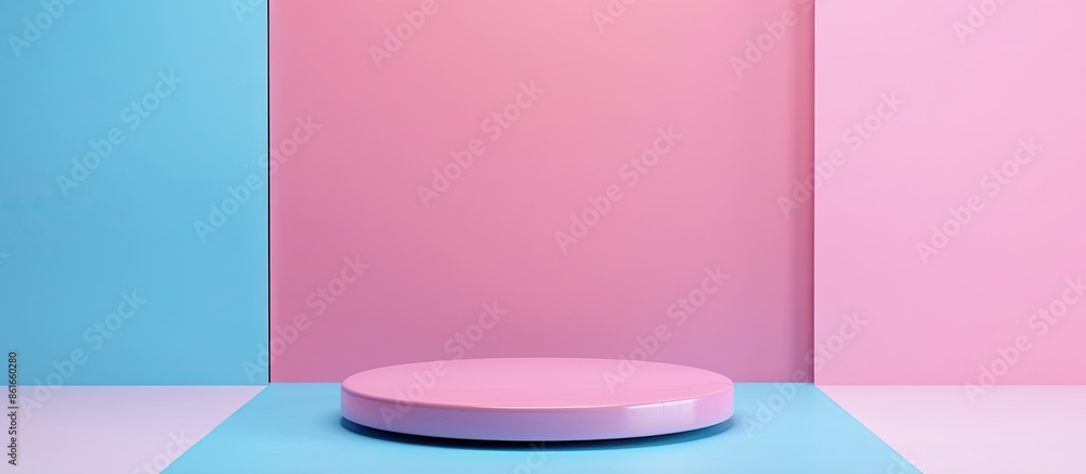 Front view podium display on pink and blue background with copy space image. Front view podium display on pink and blue background with copy space image.