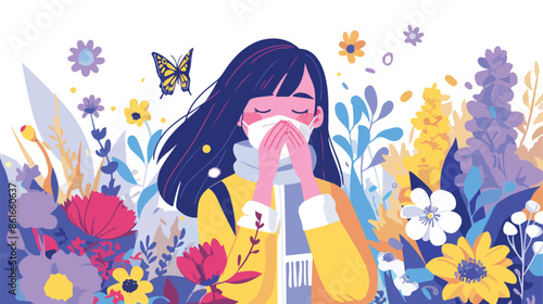 Female allergic to spring flowers sneezing and taking