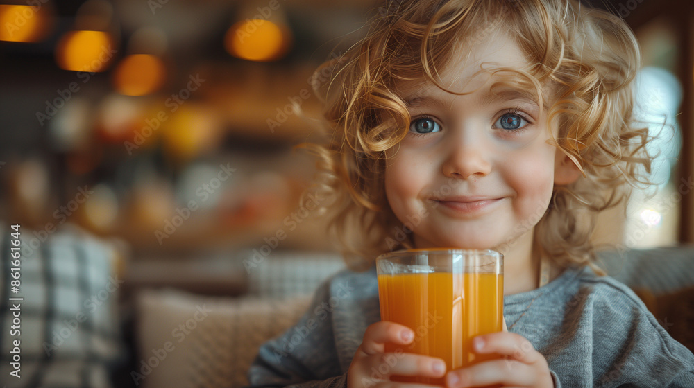 A little boy and a young girl happily drink orange juice at home, capturing the joy of a refreshing and healthy moment. A little boy and a young girl happily drink orange juice at home, capturing the joy of a refreshing and healthy moment.