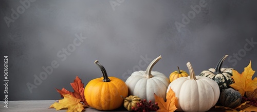 Gray background with autumn...