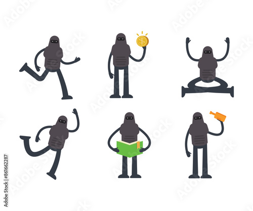 robot characters in various poses vector illustration