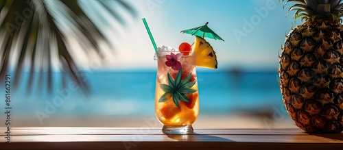 Tropical drink in a tiki gl...