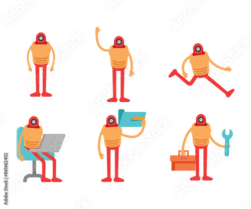 robot characters in various poses vector illustration