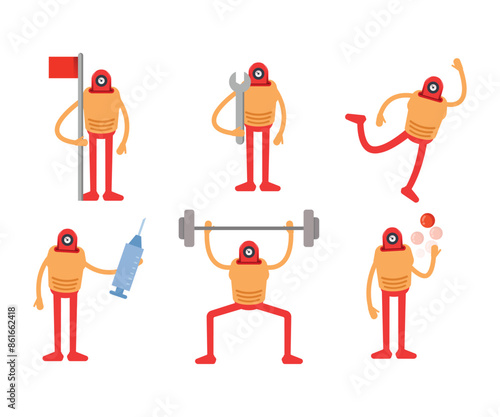 robot characters in various poses vector illustration