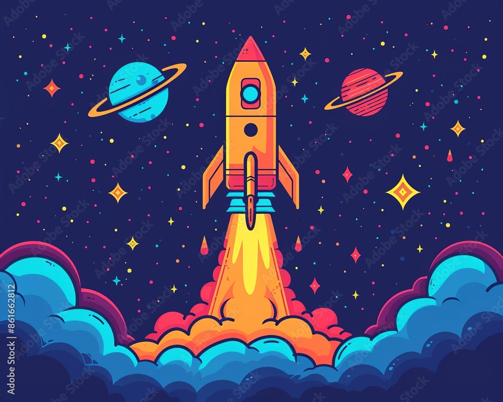 Astronomy flat design front view space exploration theme cartoon drawing Analogous Color Scheme Astronomy flat design front view space exploration theme cartoon drawing Analogous Color Scheme