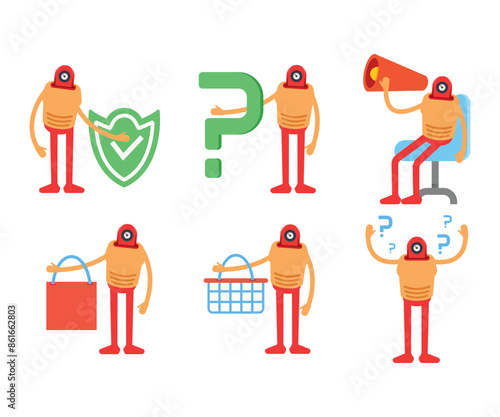 robot characters in various poses vector illustration