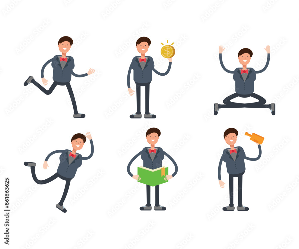 businessman in suit characters in various poses vector illustration businessman in suit characters in various poses vector illustration