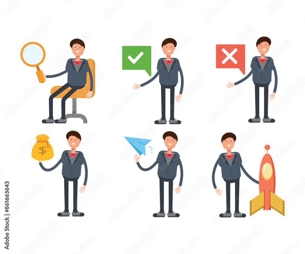 businessman in suit characters in various poses vector illustration businessman in suit characters in various poses vector illustration